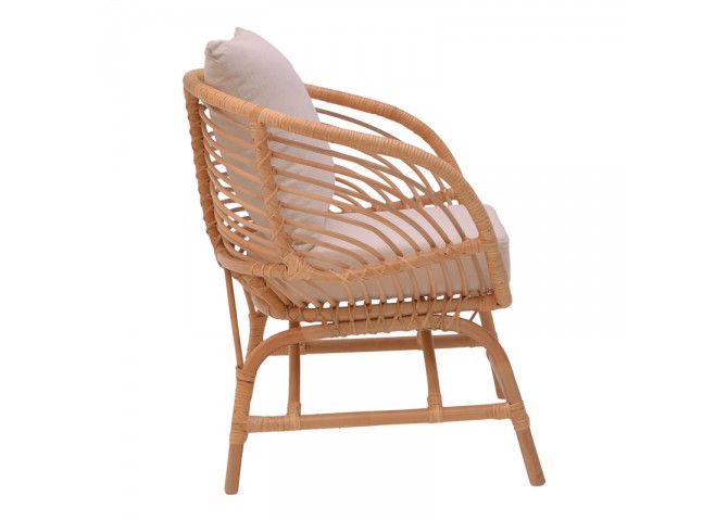 Πολυθρόνα Caxen pakoworld φυσικό rattan-λευκό μαξιλάρι 72x63x75εκ