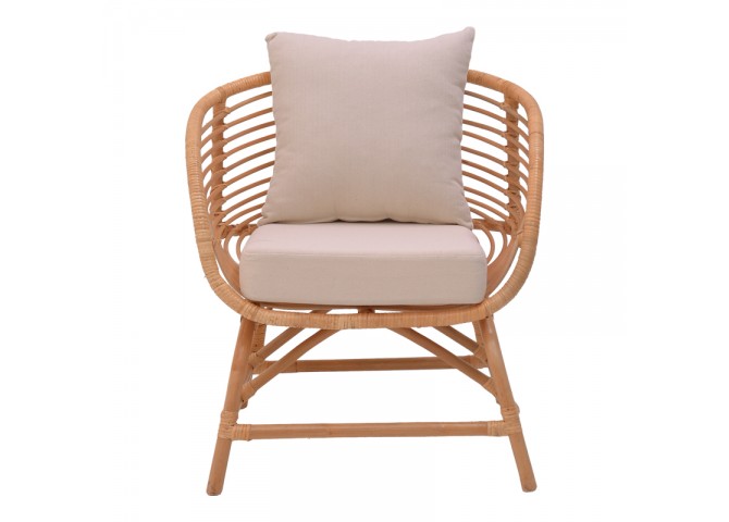 Πολυθρόνα Caxen pakoworld φυσικό rattan-λευκό μαξιλάρι 72x63x75εκ