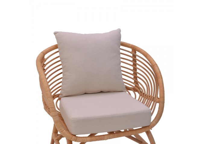 Πολυθρόνα Caxen pakoworld φυσικό rattan-λευκό μαξιλάρι 72x63x75εκ