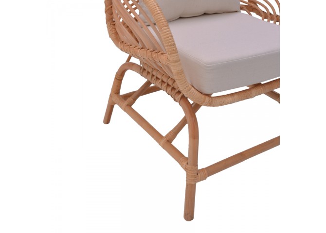 Πολυθρόνα Caxen pakoworld φυσικό rattan-λευκό μαξιλάρι 72x63x75εκ