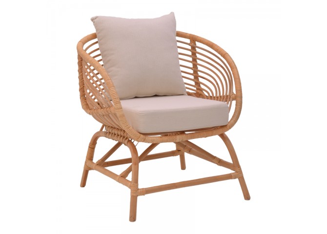 Πολυθρόνα Caxen pakoworld φυσικό rattan-λευκό μαξιλάρι 72x63x75εκ