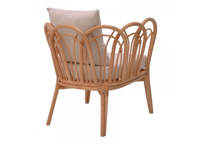 Πολυθρόνα Tania pakoworld φυσικό rattan-λευκό μαξιλάρι 76x76x76εκ