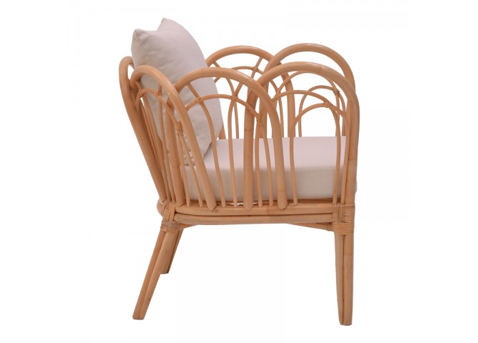 Πολυθρόνα Tania pakoworld φυσικό rattan-λευκό μαξιλάρι 76x76x76εκ