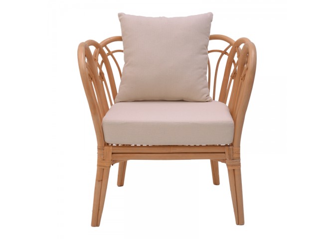 Πολυθρόνα Tania pakoworld φυσικό rattan-λευκό μαξιλάρι 76x76x76εκ