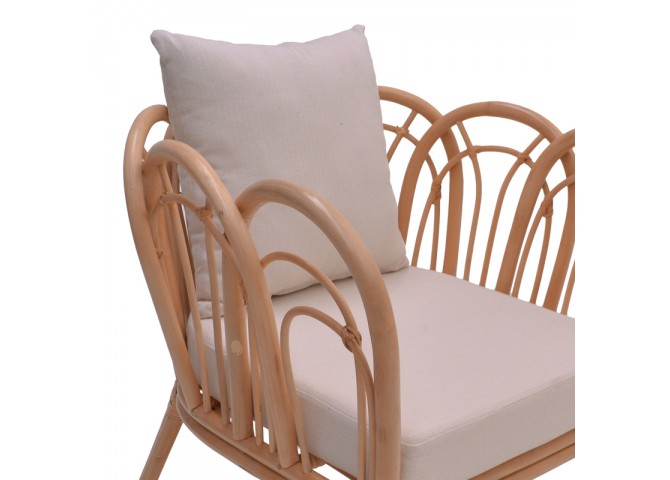 Πολυθρόνα Tania pakoworld φυσικό rattan-λευκό μαξιλάρι 76x76x76εκ