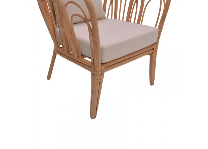 Πολυθρόνα Tania pakoworld φυσικό rattan-λευκό μαξιλάρι 76x76x76εκ
