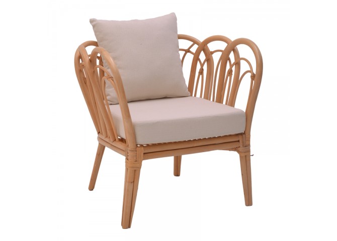 Πολυθρόνα Tania pakoworld φυσικό rattan-λευκό μαξιλάρι 76x76x76εκ