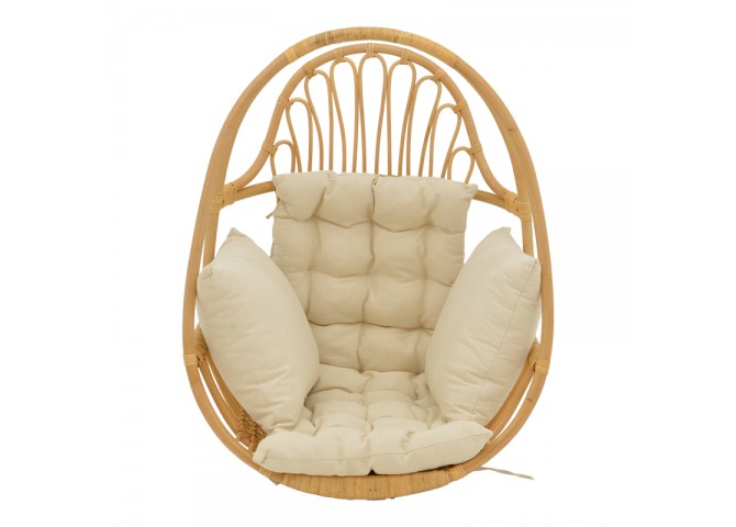 Κρεμαστή κούνια Jorg pakoworld φυσικό rattan-κρεμ μαξιλάρι 80x59x105εκ