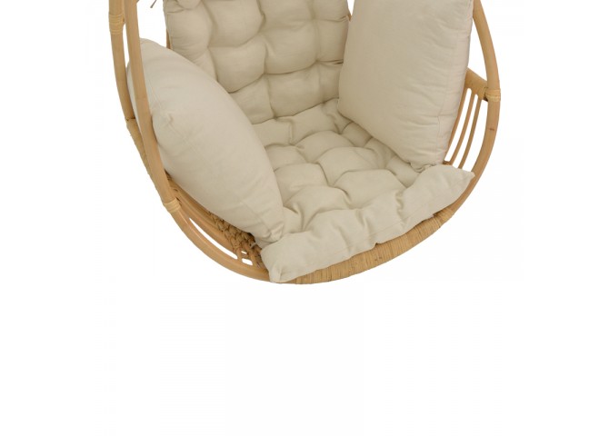 Κρεμαστή κούνια Jorg pakoworld φυσικό rattan-κρεμ μαξιλάρι 80x59x105εκ