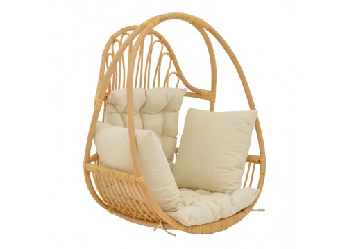 Κρεμαστή κούνια Jorg pakoworld φυσικό rattan-κρεμ μαξιλάρι 80x59x105εκ