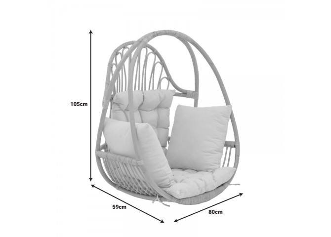 Κρεμαστή κούνια Jorg pakoworld φυσικό rattan-κρεμ μαξιλάρι 80x59x105εκ