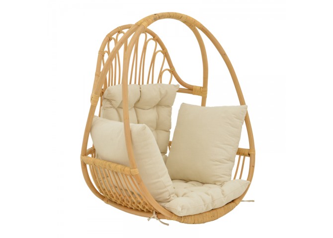 Κρεμαστή κούνια Jorg pakoworld φυσικό rattan-κρεμ μαξιλάρι 80x59x105εκ