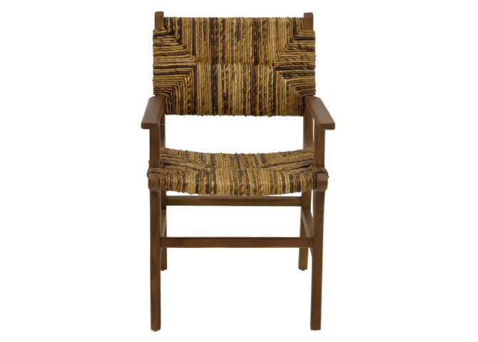 Πολυθρόνα Refane pakoworld φυσικό teak ξύλο-ψάθα 55x60x85εκ