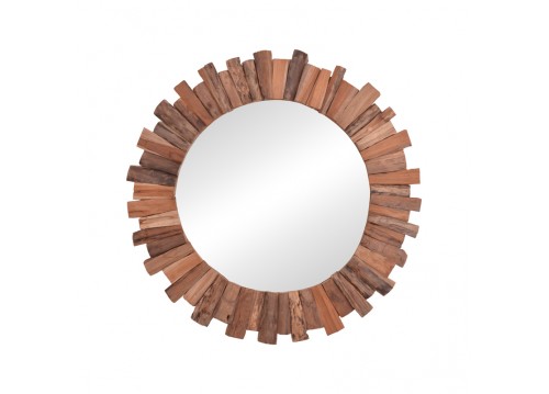 Καθρέπτης Rounder pakoworld teak ξύλο σε φυσική απόχρωση Φ80x4εκ