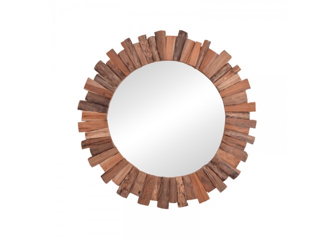 Καθρέπτης Rounder pakoworld teak ξύλο σε φυσική απόχρωση Φ80x4εκ