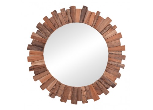 Καθρέπτης Rounder pakoworld teak ξύλο σε φυσική απόχρωση Φ100x5εκ