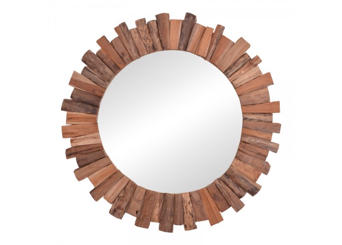 Καθρέπτης Rounder pakoworld teak ξύλο σε φυσική απόχρωση Φ100x5εκ