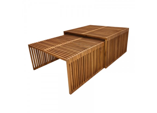Τραπέζι Tinnie I pakoworld σετ 2τεμ teak ξύλο σε φυσική απόχρωση