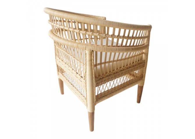 Πολυθρόνα Necorian paakoworld teak ξύλο με pe rattan σε φυσική απόχρωση και λευκό μαξιλάρι 80x70x87εκ