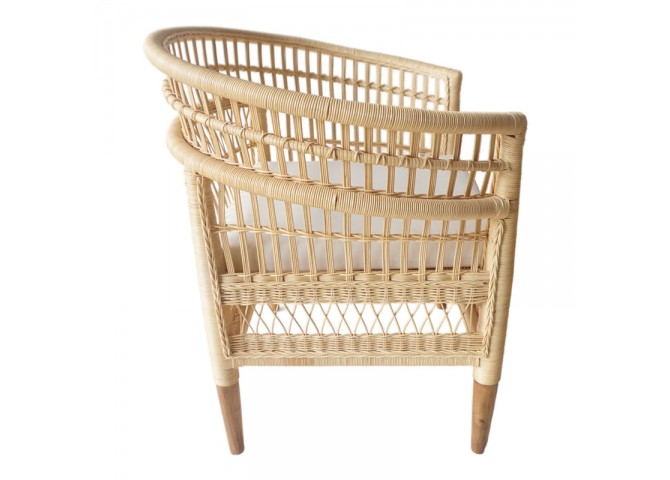 Πολυθρόνα Necorian paakoworld teak ξύλο με pe rattan σε φυσική απόχρωση και λευκό μαξιλάρι 80x70x87εκ