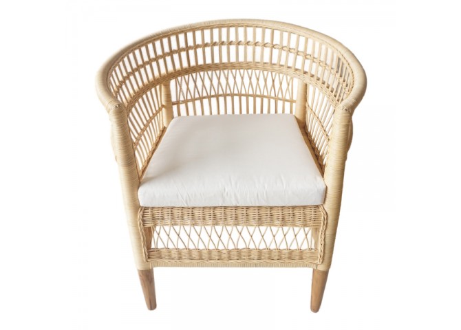 Πολυθρόνα Necorian paakoworld teak ξύλο με pe rattan σε φυσική απόχρωση και λευκό μαξιλάρι 80x70x87εκ
