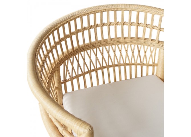 Πολυθρόνα Necorian paakoworld teak ξύλο με pe rattan σε φυσική απόχρωση και λευκό μαξιλάρι 80x70x87εκ