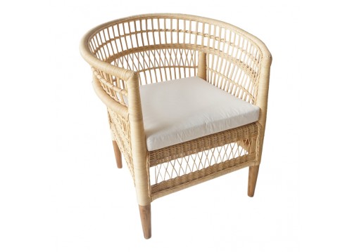 Πολυθρόνα Necorian paakoworld teak ξύλο με pe rattan σε φυσική απόχρωση και λευκό μαξιλάρι 80x70x87εκ