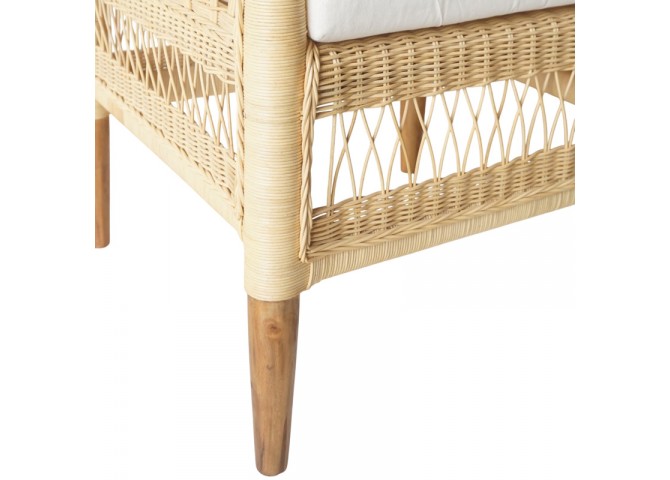 Πολυθρόνα Necorian paakoworld teak ξύλο με pe rattan σε φυσική απόχρωση και λευκό μαξιλάρι 80x70x87εκ