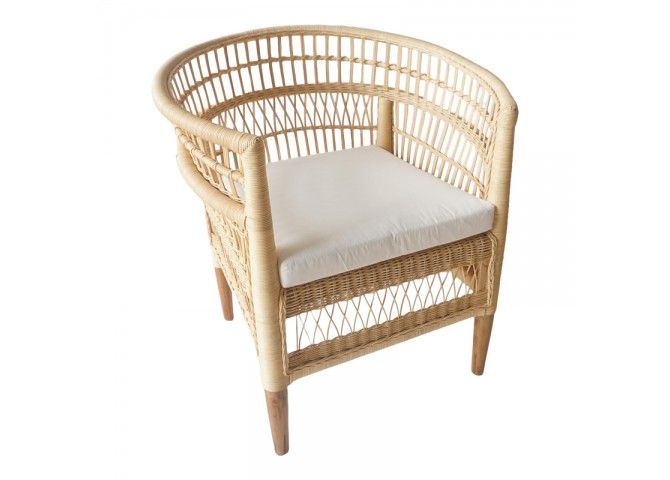 Πολυθρόνα Necorian paakoworld teak ξύλο με pe rattan σε φυσική απόχρωση και λευκό μαξιλάρι 80x70x87εκ