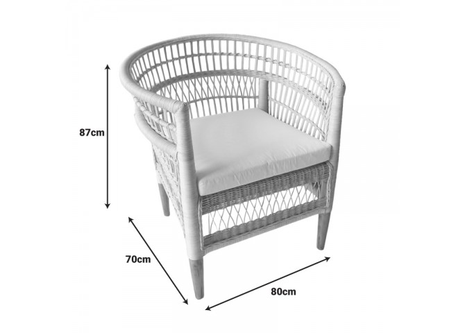 Πολυθρόνα Necorian paakoworld teak ξύλο με pe rattan σε φυσική απόχρωση και λευκό μαξιλάρι 80x70x87εκ