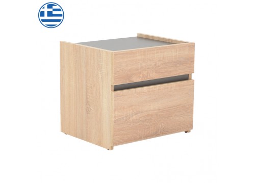 Κομοδίνο Comcie pakoworld σε φυσικό με γκρι απόχρωση 50x42x45.5εκ