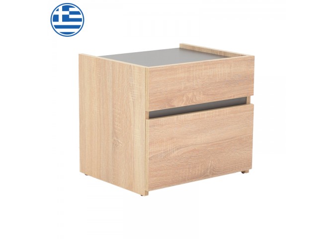 Κομοδίνο Comcie pakoworld σε φυσικό με γκρι απόχρωση 50x42x45.5εκ