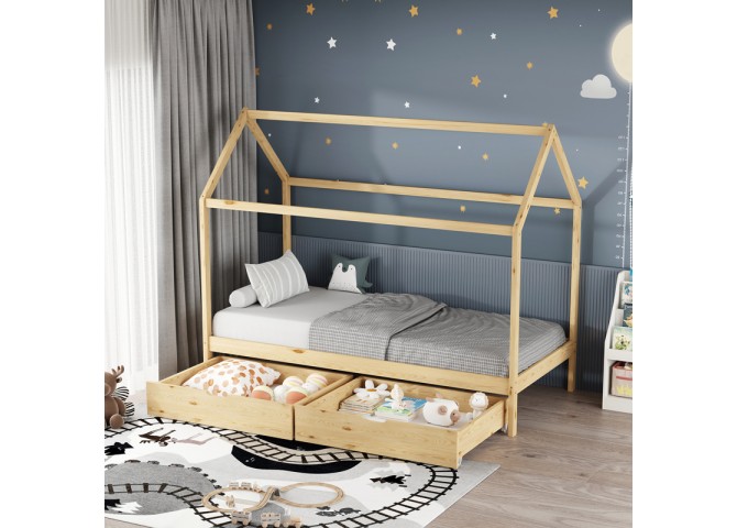 Παιδικό κρεβάτι Mellin τ.Montessori με 2 συρτάρια pakoworld ξύλο πεύκου σε φυσική απόχρωση 90x190εκ