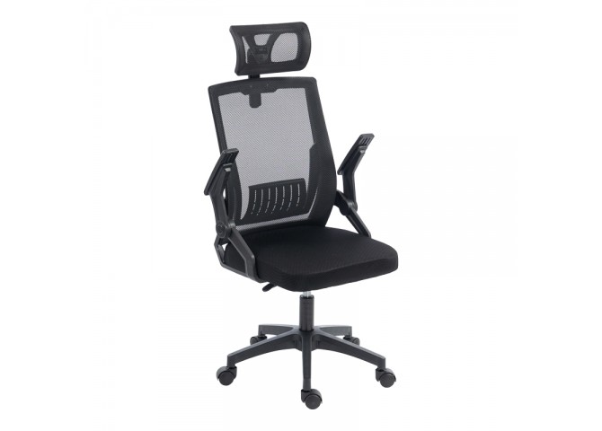 Καρέκλα γραφείου Plymot pakoworld mesh χρώμα μαύρο 48x58x112-122εκ