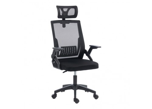 Καρέκλα γραφείου Plymot pakoworld mesh χρώμα μαύρο 48x58x112-122εκ