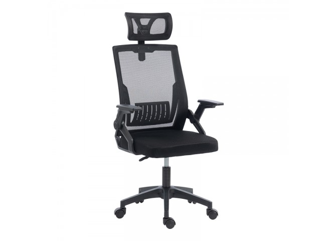 Καρέκλα γραφείου Plymot pakoworld mesh χρώμα μαύρο 48x58x112-122εκ