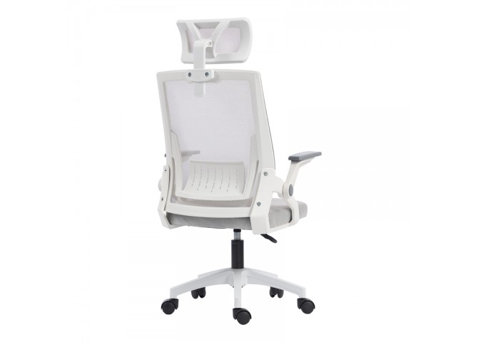 Καρέκλα γραφείου Plymot pakoworld λευκή - mesh γκρι 48x58x112-122εκ