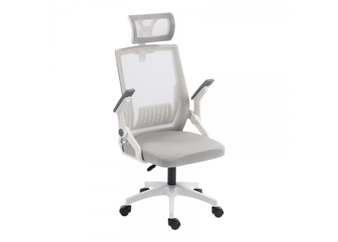Καρέκλα γραφείου Plymot pakoworld λευκή - mesh γκρι 48x58x112-122εκ