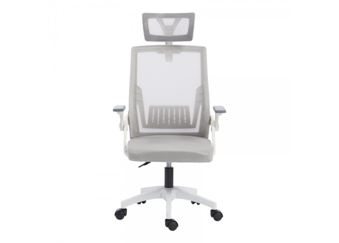 Καρέκλα γραφείου Plymot pakoworld λευκή - mesh γκρι 48x58x112-122εκ