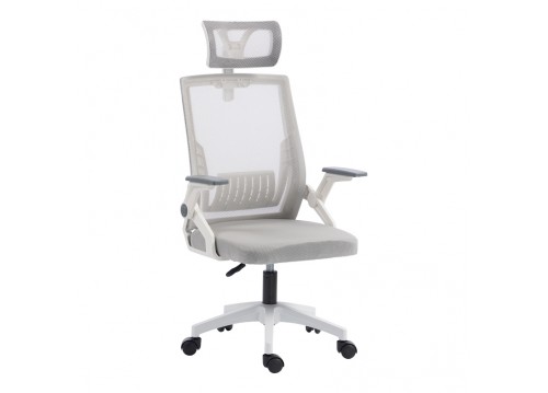 Καρέκλα γραφείου Plymot pakoworld λευκή - mesh γκρι 48x58x112-122εκ