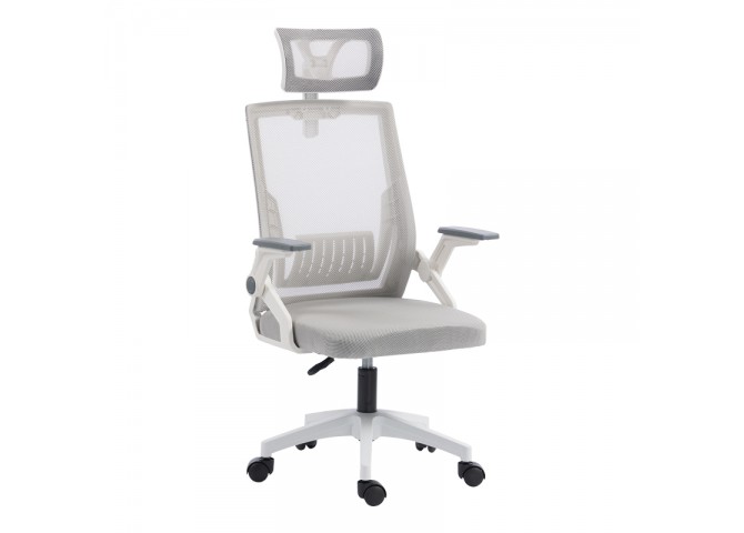 Καρέκλα γραφείου Plymot pakoworld λευκή - mesh γκρι 48x58x112-122εκ