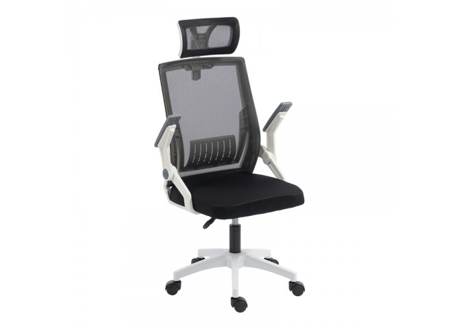 Καρέκλα γραφείου Plymot pakoworld λευκή - mesh μαύρο 48x58x112-122εκ