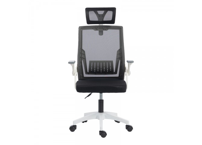 Καρέκλα γραφείου Plymot pakoworld λευκή - mesh μαύρο 48x58x112-122εκ