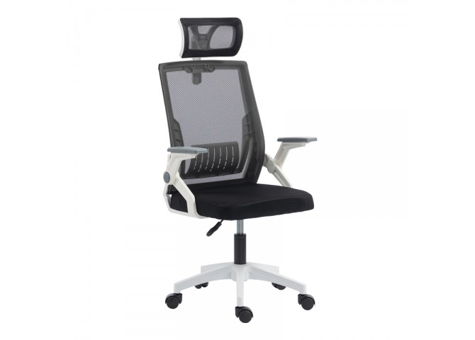 Καρέκλα γραφείου Plymot pakoworld λευκή - mesh μαύρο 48x58x112-122εκ