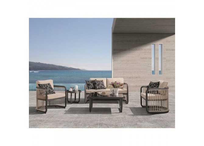 Living Set (Τραπ+2θ+2Πολ+Βοηθ.Τρ) Alu Ανθρακί/Μπεζ