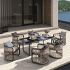 Dining Set (Τραπ.180x90cm+6 Πολ) Alu Ανθρακί/Μπεζ