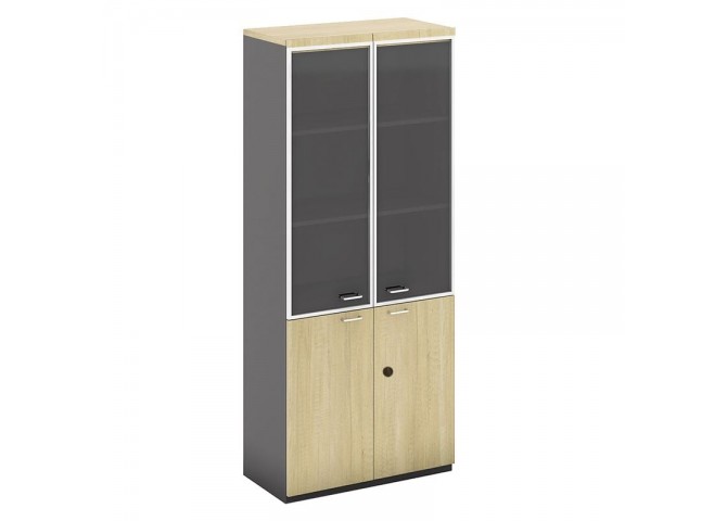 Βιβλιοθήκη 80x40xH200cm Sonoma/Γκρι (Γυαλ.Πόρτες)