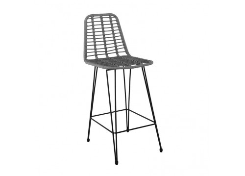 Σκαμπώ Bar Μεταλ.Μαύρo/Wicker Γκρι 45x55x113cm