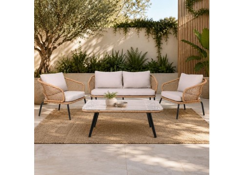 Set (Τρ+2θέσ+2Πολ) Μαύρο/Wicker Φυσικό, Μαξ.Εκρού