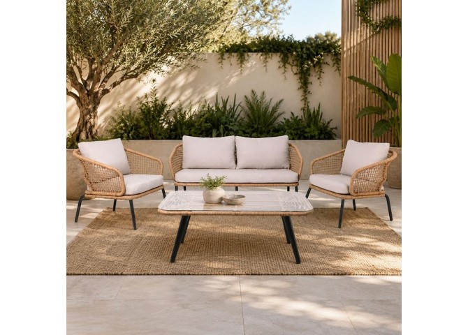 Set (Τρ+2θέσ+2Πολ) Μαύρο/Wicker Φυσικό, Μαξ.Εκρού